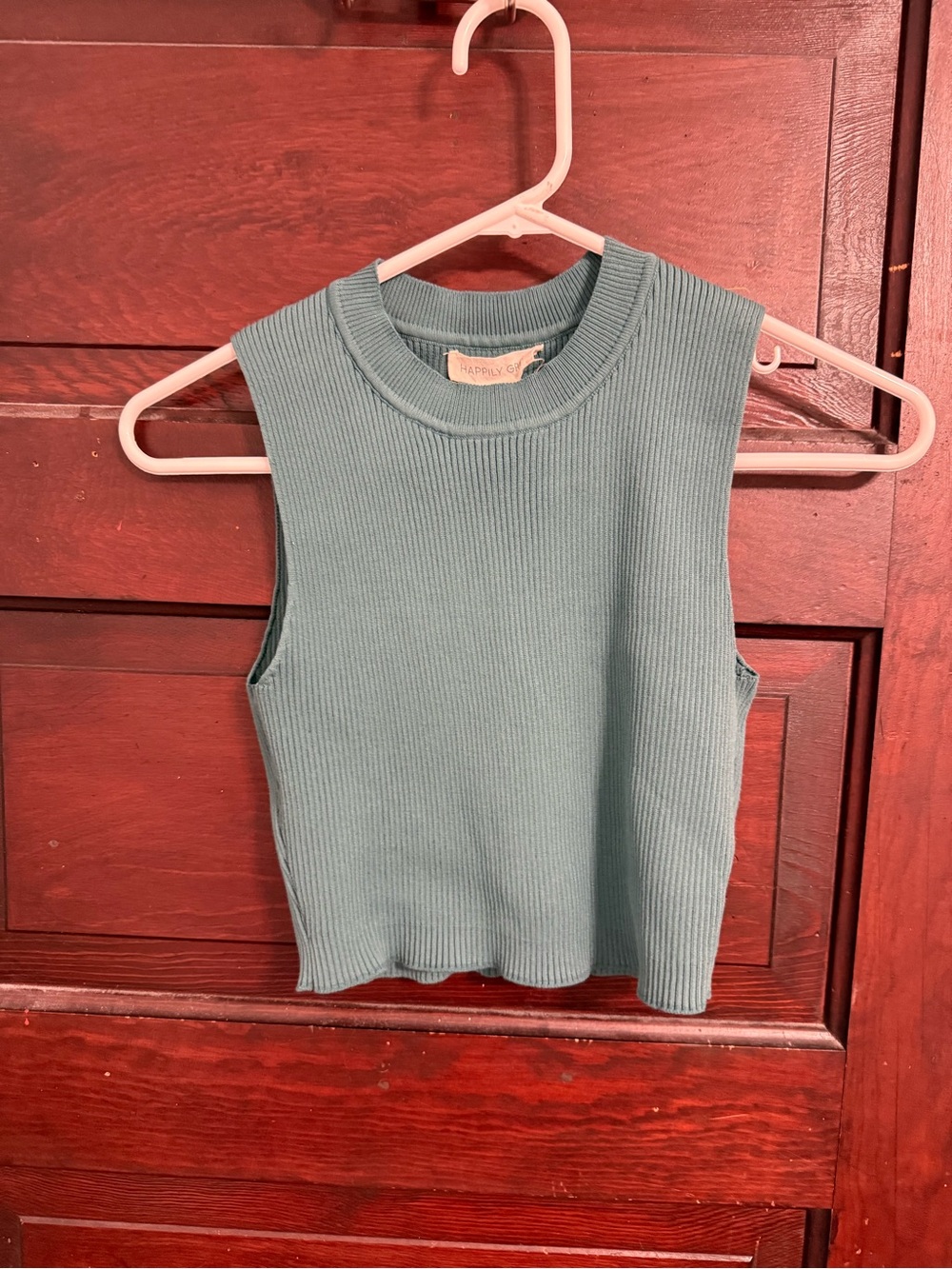 Sleeveless Ribbed Tank Top in Teal Blue‎